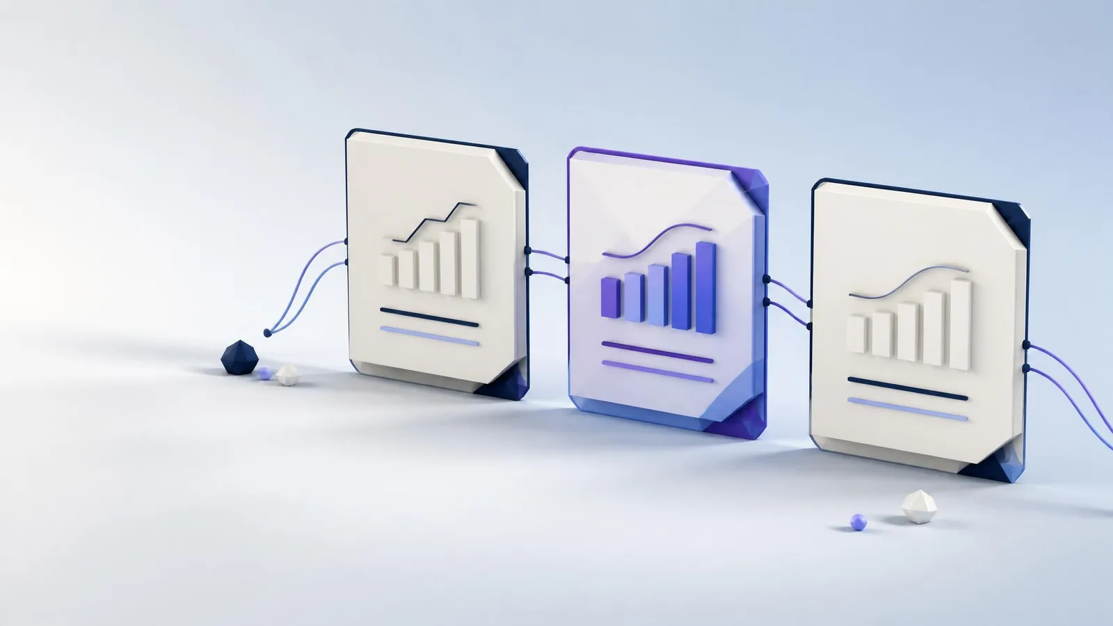 A clean flat illustration of a minimal analytics dashboard showing three metric tiles with abstract data graphics, representing the three engagement metrics that matter most for lean marketing teams.