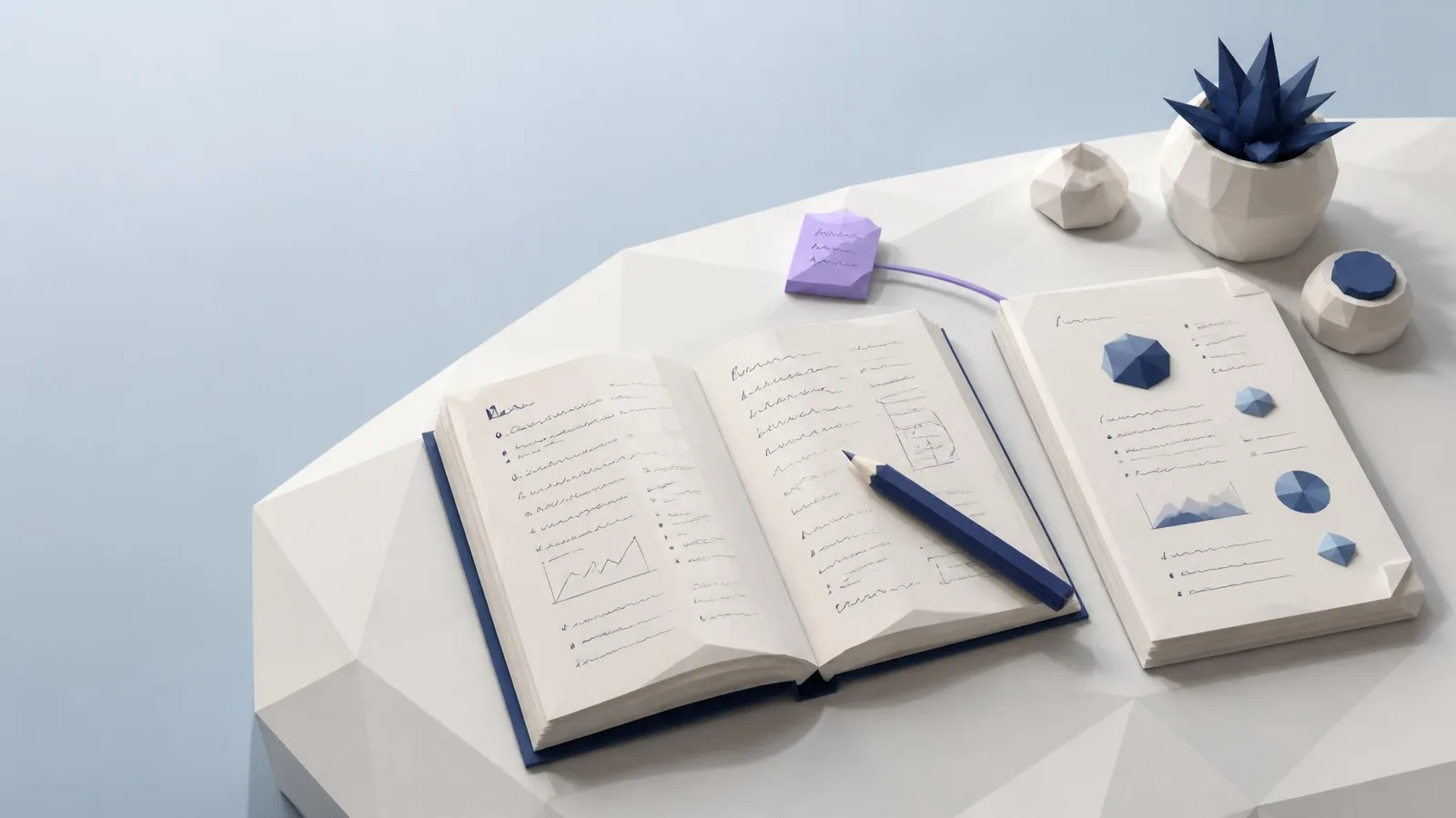 Flat-lay of an open notebook with handwritten notes beside a printed research document and a pencil, representing the practice of supporting content claims with transparent evidence.