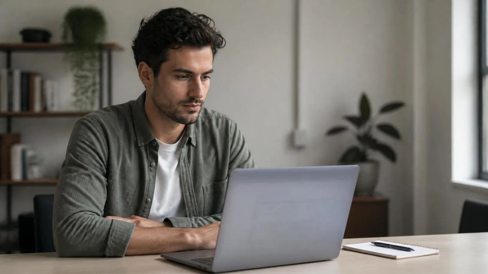 A person at a desk reviewing a laptop screen with a notepad beside them, representing the process of testing AI prompts and tracking which sources get cited across platforms.