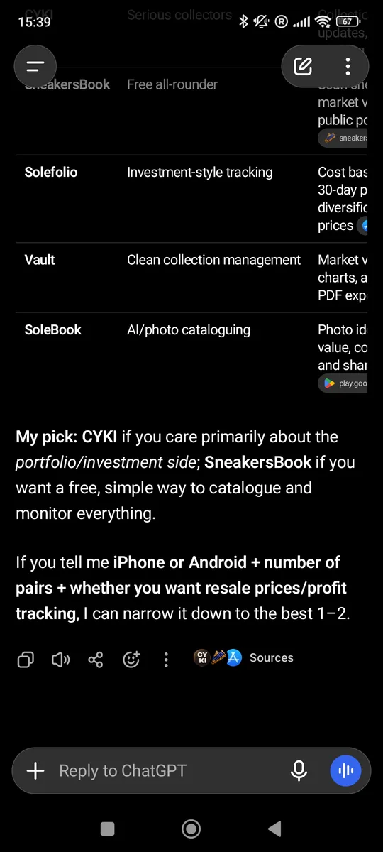 The end of the same ChatGPT answer: 'My pick: CYKI if you care primarily about the portfolio and investment side.'