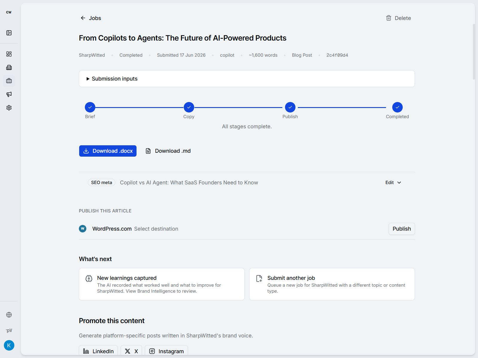 Approved job in cpywrk — article ready for distribution across all platforms